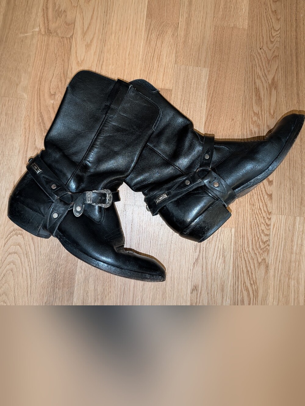 Vintage Black Leather Harness Moto/Western Boots